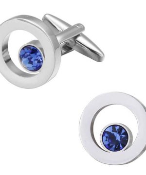Luxusné manžetové gombíky v tvare kruhu s malým modrým kryštálom