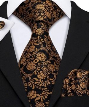 Kravatová pánska sada - kravata + manžety + vreckovka s medeným vzorom