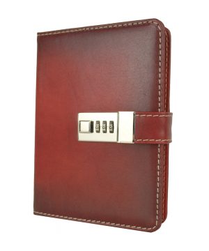 Kožený zápisník MIDDLE ručne tieňovaný s číselným zámkom v červenej farbe