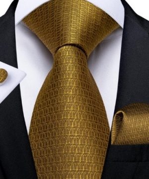 Zlatý kravatový set s decentným vzorom - viazanka + gombíky + vreckovka