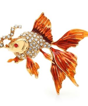Luxusná brošňa v podobe oranžovej rybičky s kryštálikmi