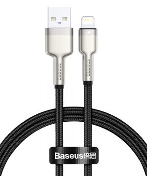 Kovový kábel Lightning Metal data cable, 2.4A, 1m, Baseus, čierny