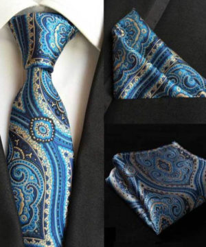 Luxusná kravata a vreckovka - kravatová sada s modrým vzorom