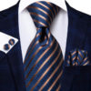 Luxusná kravatová sada s modrými a medenými pásikmi