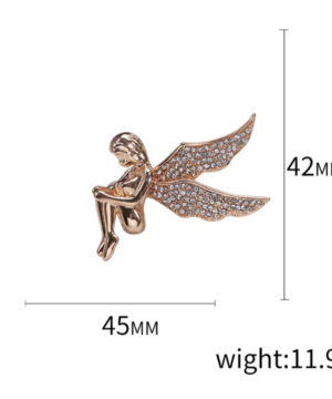 Prepracovaná brošňa v dizajne zlatého anjelika s kryštálmi