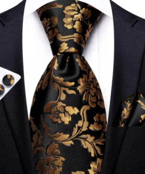 Kravatová sada s pomarančovým vzorom ( kravata + manžety + vreckovka )