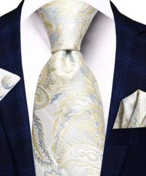 Kravatová sada so svetlým vzorom ( kravata + manžety + vreckovka )