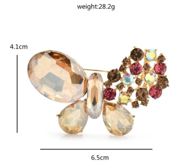 Krištáľová brošňa na šaty v tvare zlatého motýľa